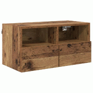 Helloshop26 - Meuble TV mural design moderne rangement pratique 60 x 30 x 30 cm en bois d'ingénierie bois ancien 02_0052784 - Bois massif 30002375902