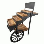 Présentoir chariot 4 marches Road to Vintage plateaux bois 110x69x125 cm