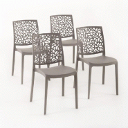 RATTATAN Lot de 4 chaises en polypropylène, empilables, pour extérieur et jardin, bar et restaurant, cuisine au design moderne – Anna/Mocha Mousse