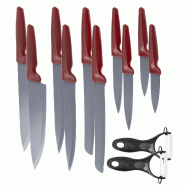 San Ignacio - Jeu de 10 couteaux avec 2 éplucheurs en acier inoxydable - Maple - rouge inox PK10181