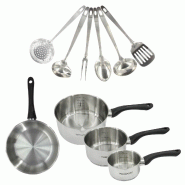Set 1 poêle 20 cm, 3 casseroles en inox et 6 ustensiles inox Fackelmann Geneva - gris inox 3176239944617