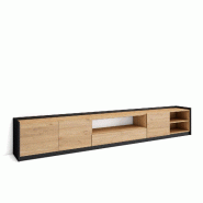 SKRAUT HOME Meuble TV, Banc Télé, 310x50x37 cm, Pour les TV jusqu'à 80", Meubles de salon, Chêne et noir - beige Bois manufacturé 687_9