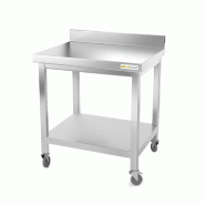 Table de travail en inox 700 x 700 mm adossée sur roulettes / GOLDINOX - gris inox 3701770805792