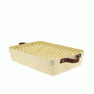 Corbeille bambou rectangulaire empilable anses effet cuir 33x23x7 cm - par 20