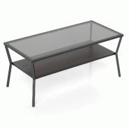 COSTWAY Table en Verre, avec Étagère, Rectangulaire, avec Plateau en Verre Trempé et Cadre Métallique, Moderne - marron Bois manufacturé TH32151NW