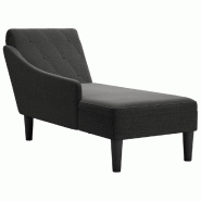 Décoshop26 - Méridienne chaise longue canapé pour intérieur avec coussin et accoudoir droit en tissu noir DEC026260 - noir 3000255721245