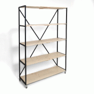 Etagère haute L119xP39xH195cm 4 niveaux Pin Naturel Noir mat - tube 20x20mm