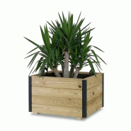 HORTALIA Jardinière Extérieure en Bois avec Renfort en Aluminium PUN – Terrasse, Jardin ou Balcon – 60x60x40 cm - marron Bois manufacturé 700110-AL40