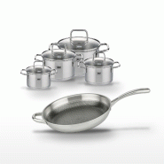 Lot Poêle 32cm & 4 Faitouts Elo Relief Evolution - gris inox 3176239958102