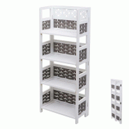 Mendler Étagère HWC-K86, Étagère sur pied Étagère de salon, pliable 4 étagères, bois 110cm ~ blanc, tressage gris - blanc Bois massif 97661