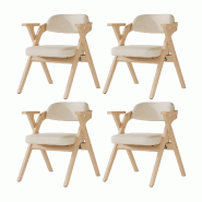 Merax lot de 4 chaises de salle à manger pliantes, bois massif avec revêtement et accoudoirs en lin, 64,5 x 66,5 x 76 cm, coloris beige + bois natur