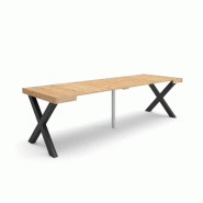 SKRAUT HOME Table console extensible, 260, Pour 12 personnes, Pieds bois massif, Chêne - beige Bois manufacturé 317_35