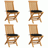 VidaXL Chaises De Jardin Et Coussins Noir Lot De 4 Bois De Teck Massif - noir 3062590 VidaXL Chaises De Jardin Et Coussins Noir Lot De 4 Bois De Teck Massif - noir 3062590