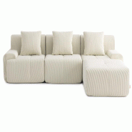 Canapé d'angle modulaire milysofa sofamous 3 places avec méridienne tissu velours côtelé beige clair - MS-MOUS-4-CRD-LB