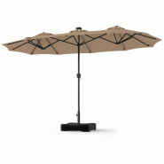 COSTWAY Parasol double 370x200cm avec socle, LED solaire, 12 modes, 2 charges et manivelle, marron. - marron métal ZB35888OR COSTWAY Parasol double 370x200cm avec socle, LED solaire, 12 modes, 2 charges et manivelle, marron. - marron métal ZB35888OR