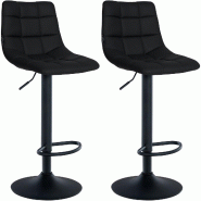 Décoshop26 - Lot de 2 tabourets de bar en synthétique noir base métal noir mat réglable en hauteur et repose-pieds TDB10637 - noir 3002469832694
