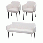 Mendler Set de salle à manger HWC-L13, set de 2 chaises + banquette Groupe de salle à manger Ensemble de salle à manger, tissu/textile ~ crème-bla