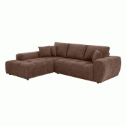Oviala Business Canapé d'angle gauche 3 places avec méridienne chocolat L 270 cm - marron polyester 115587