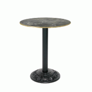 RestooTab - Table Versailles Ø60cm décor pierre métallisée chants couleur laiton - gris fonte TB-VRS-R60M-P.METAL-LAI