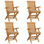 VidaXL Chaises De Jardin Et Coussins Beige Lot De 4 Bois Teck Massif - beige 3065620