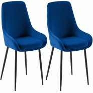 Décoshop26 - Lot de 2 chaises de salle à manger élégance confort design moderne en velours bleu structure métallique noir 10_0007528 - bleu méta