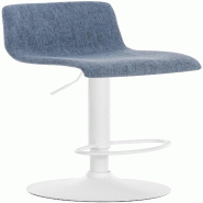Décoshop26 - Tabouret de bar x1 avec repose-pieds pivotant dossier incurvé en tissu bleu et métal blanc 10_0004976 - bleu métal 3000252389899