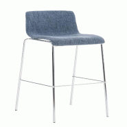 Décoshop26 - Tabouret de bar x1 en tissu bleu cadre métallique chromé à quatre pieds style chic et moderne 10_0005632 - bleu métal 3000265127037