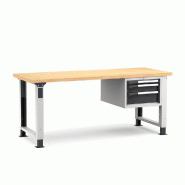 Établi plateau bois L.2000 mm avec pieds réglables et bloc 3  tiroirs NOVALP