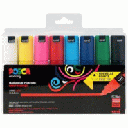FABER-CASTELL Etui de 8 marqueurs peinture Posca 7M, pointe conique 4,5 à 5,5 mm, 8 couleurs - 3296280038612