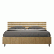 Itamoby Lit coffre 160x200 avec tête de lit inclinée à lattes en chêne Ankel - marron VELE2ANKELIQN-CT