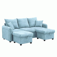 Merax canapé d'angle en U avec rangement, canapé-lit 3 places avec 2 poufs, tiroirs et coussins, 188 x 186 x 86 cm, bleu - bleu multi-matériau WF27
