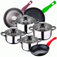 San Ignacio - Batterie de cuisine 16/18/20/24 cm en acier inoxydable avec jeu de poêles 18/22/26 cm Jolie en aluminium forgé - multi-matériau PK3699