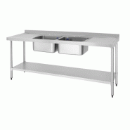 Plonge inox PRO 2 bacs + 2 égouttoirs (L)2100 x (P)600 × (P)900 mm, à assembler