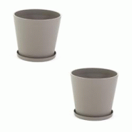 RATTATAN Pot rond Ø38cm en polypropylène avec fibre de verre, soucoupe assortie, léger, résistant, pour intérieur et extérieur LILIUM (2 pièces_0