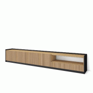 SKRAUT HOME Meuble TV, Banc Télé, Grand espace de Rangement, 310x37x50cm, Pour les TV jusqu'à 80", Meubles de salon, Style moderne, Chêne et noir