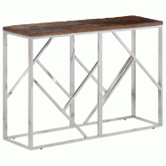 Table console argenté acier inoxydable et bois de mélèze massif Modèle Atlas Rectangulaire - 349997