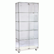 Vitrine socle blanc top verre 4 tablettes + serrure 80x40x180cm