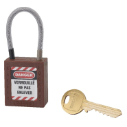 Cadenas de consignation loto lockout tagout 38 mm câble inox gainé ø 4,76 x 90 mm - 1 clé marron