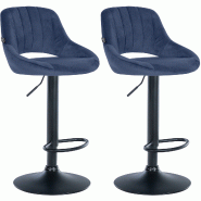 CLP Lot de 2 tabourets de bar Milet velours Bleu/Métal noir mat - bleu textile 324459 CLP Lot de 2 tabourets de bar Milet velours Bleu/Métal noir mat - bleu textile 324459