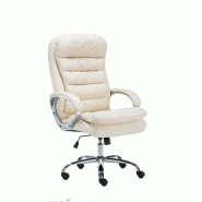 Décoshop26 - Fauteuil de bureau sur roulettes avec mécanisme de bascule jusqu'à 235 kg en PVC crème et métal chromé 10_0002397 - beige métal 30