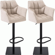 Décoshop26 - Lot de 2 tabourets de bar réglable en tissu beige assise enveloppante capitonnée avec base carrée en métal noir 10_0005838 - beige m