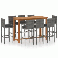 Helloshop26 - Ensemble de bar de jardin avec coussins 9 pièces gris - 3000733847764