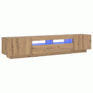 Helloshop26 - Meuble TV avec lumières LED design moderne rangement grand 200 x 35 x 40 cm en bois d'ingénierie chêne artisanal 02_0055886 - Bois ma