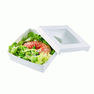 Nvase Ecolomique - 25 Pcs - Boîte carrée "Kray" en carton blanc - 500 ml, 13,5 cm x 5 cm, couvercle à fenêtre - ECO210KRAYPWH1355 - blanc en carto
