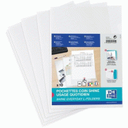 Oxford Sachet de 10 pochettes coin Shine A4, en polypro lisse incolore - 100206592