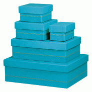 Set de 5 boîtes gigognes Rhodiarama, finition simili cuir italien, coloris turquoise - bleu 318887C