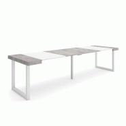 SKRAUT HOME Table console extensible, 300, Pour 14 personnes, Pieds bois massif, Ciment - gris Bois manufacturé 386_21