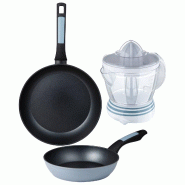 BERGNER - Jeu de 2 poêles Ø20/26 cm en aluminium embouti compatible induction avec presse-agrumes de 40 W de puissance - Capacité de 1,2 L - PK9520