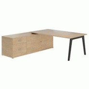 Bureau manager chêne clair 180 x 100 cm avec console à gauche - Exprim - Anthracite Bureau manager chêne clair 180 x 100 cm avec console à gauche - Exprim - Anthracite