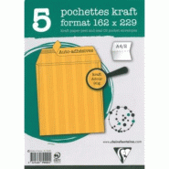 Clairefontaine Lot de 100 Paquet filmé de 5 pochettes Adhéclair kraft Adour 162x229/C5, 90 g/m², adhésive avec bande - 3329680794205